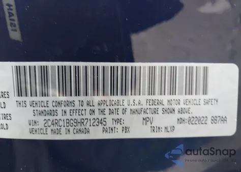 2017 Chrysler Pacifica Touring-L z USA, uszkodzony, nr VIN 2C4RC1BG9HR712345